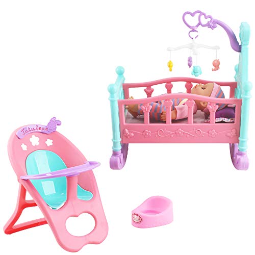 deAO 15-teiliges Spielset Meine erste Babypuppe mit einem Miniaturbett, einem mobilen Kinderbett, einem Hochstuhl… – Bild 7