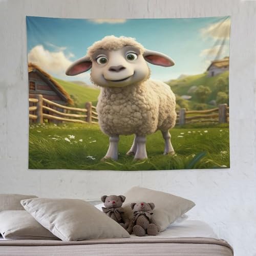 Tapisseries art mural de 150×200cm, tenture murale suspendue mouton mignon chambre et salon