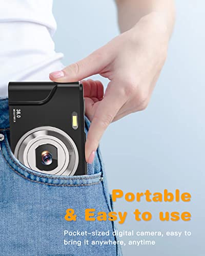 Digital Camera, Lecran Kids Camera Fhd 1080P 36.0 Mega Pixels Vlogging Camera With 16X Digital Zoom, Lcd Screen, Compact Portable Mini Cameras For Teens, Beginners, Students, Kids (Black) #TOP5
