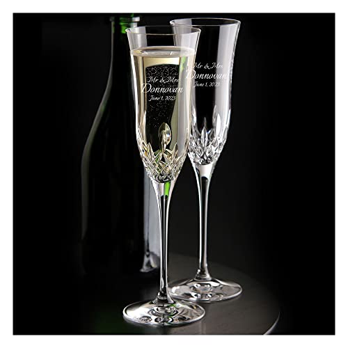 Waterford Personalized Lismore Essence Wedding Champagne Flutes, Set Of 2 Custom Engraved Crystal Champagne Glasses For Wedding, Anniversary, Bride And Groom #TOP1