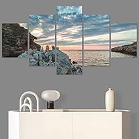 SIGNWIN 5 Panel Canvas Wall Art Modern Art Beach Coastal Multicolor Photography Relax/Calm Romantics for Home Decorations Ready to Hang - 60