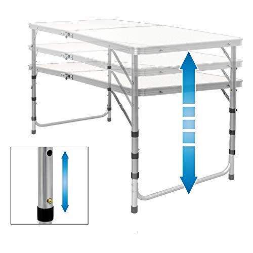 ECD Germany Campingtisch Set mit 4 Hocker - 120 x 60 x 55/63/70 cm höhenverstellbar - klappbar - Weiß/Creme - aus… – Bild 7
