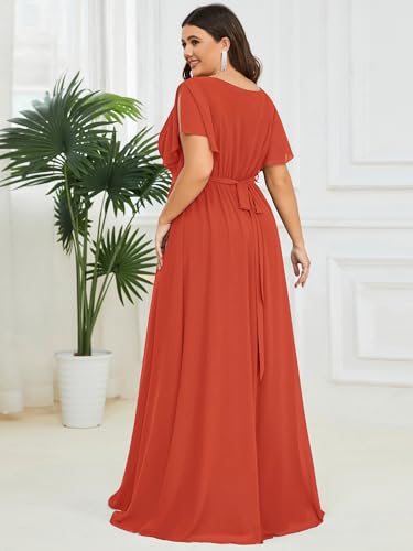 Image of Ever-Pretty Plus Women's Chiffon Bridesmaid Dress A-Line Empire Waist Floor Length Plus Size Formal Wedding Guest Dresses