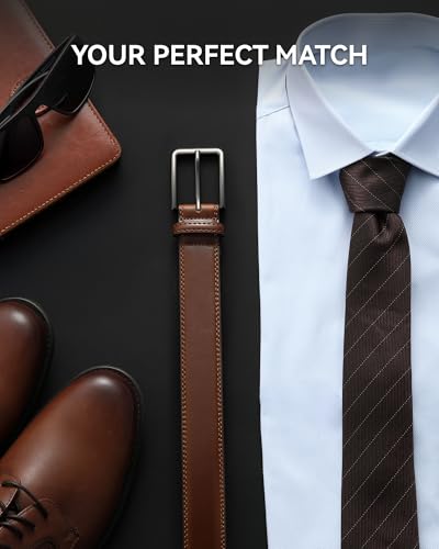 Image of CHAOREN Leather Dress Belt Men 2 Pack - 1 3 /8 inch Mens Belts for Work Business Casual Jeans