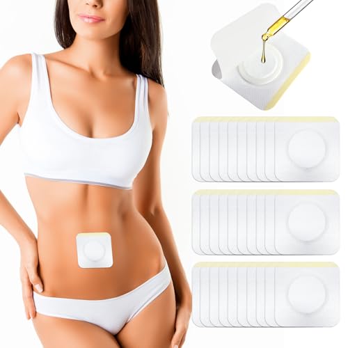 30Pcs Castor Oil Pack Wrap for Belly Button, Disposable Self-Adhesive Castor Oil Patches Pads with High-Absorbent Hypoallergenic, Portable Belly Button Patch Compress Anti Leakage No Wash