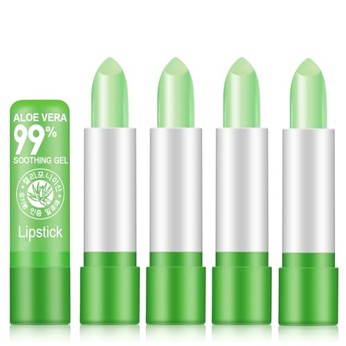 SUNDEER 5 Packs Aloe Vera Lipstick, Magic Temperature Color Change Lipstick Lip Blam, Long Lasting Nutritious Lips Makeup Aloe Vera Lip Gloss Set
