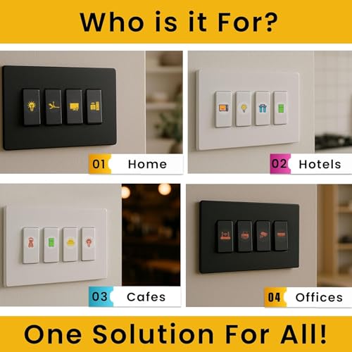 Image of Switch Board Stickers for Home and Office - 560 Self Adhesive Electric White Switch Board Covers, Vinyl Transparent Stickers for Lightbulb, Fan, AC, Stickers (Multicolour)