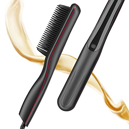 Hair Straightener Brush, Straightening Comb with Anti-Scald and 3 Heat Settings, 30S Fast Ceramic Heating & Auto Shut Off Beard Straightener for Home, Travel and Salon