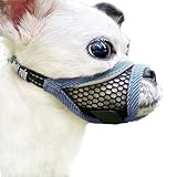 MoiiLavin Dog Muzzle, Soft Mesh Muzzles for Small Dogs, Chihuahua Shih Tzu Yorkie Pom, Short Snout Mouth Guard for Barking Biting Grooming, Breathable Adjustable Puppy Muzzle (Silver-Blue, XS)