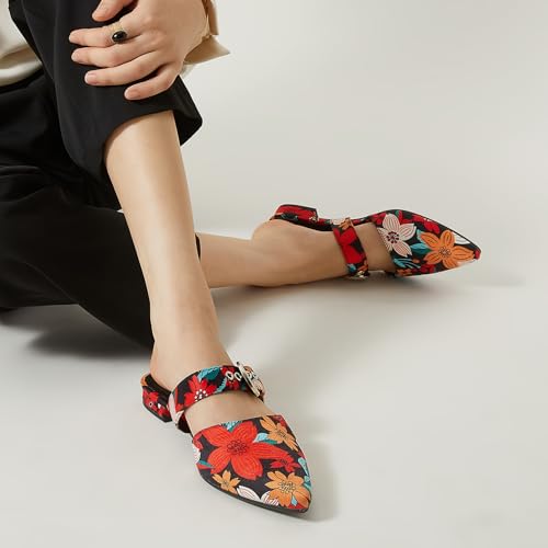 Image of Rekayla Mules for Women Adjustable Strap Pointed Toe Backless Loafer Shoes