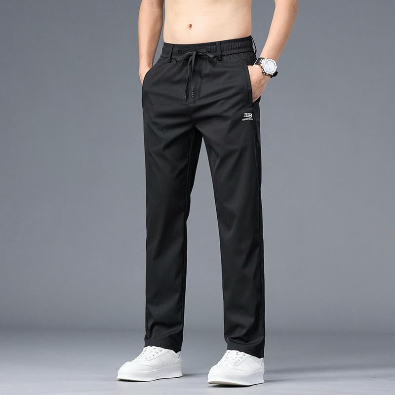 Men's Summer Trendy Ice Silk Loose Straight Elastic Waist Versatile Business Casual Pants3