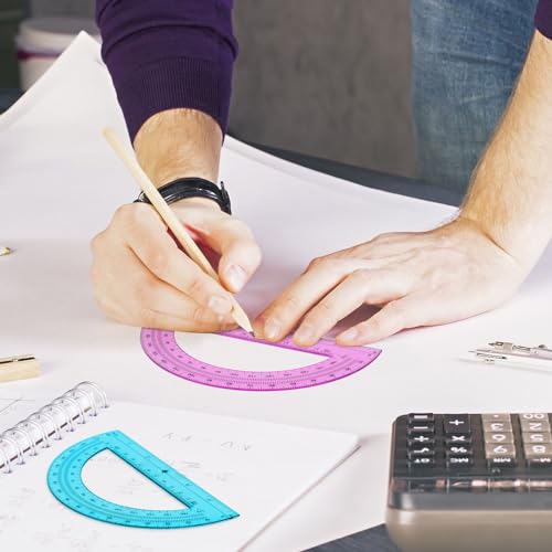 zonon 2 pcs 6 inch plastic protractor math protractors 180 degrees angle measurement translucent for geometry classroom kid student school office suppliespink blue
