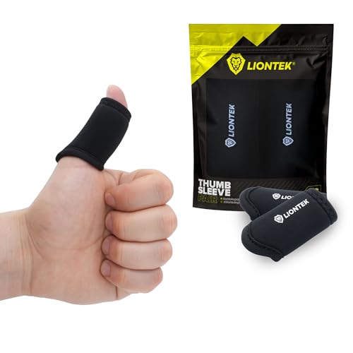 LIONTEK Thumb Sleeves Pair for Training Weightlifting BJJ Golf Basketball & Everyday Activities | Compression Thumb Sleeve with Anti-Slip Grips for Protection Blister Prevention & Relief
