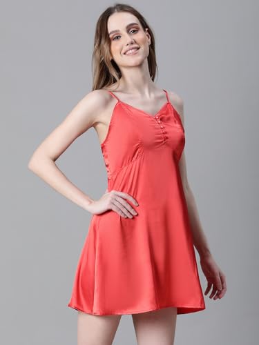 Image of oxolloxo Women V-Neck Shoulder Strap Sleeveless Nightwear Satin Dress