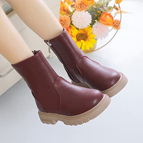 Girls Scrub Booties Shoes Waterproof Leather Ankle Boots Non Slip Breathable Nude Toddler Girl Winter Snow Boots (A, 5-5.5 Years Little Child)3