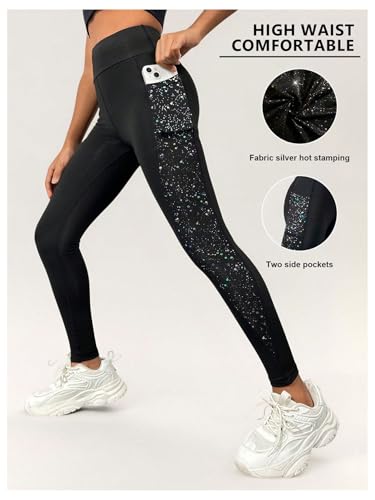 MakeMeChic Girl's Graphic High Waisted Leggings Workout Active Pants with Phone Pockets2