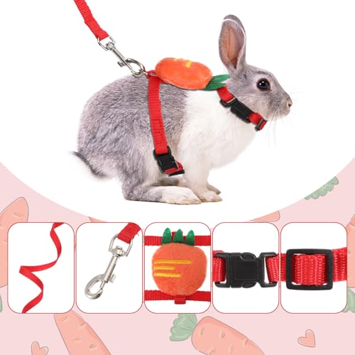 Image of Small Rabbit Harness and Leash Set, Adjustable Double Buckle Bunny Leash, Escape Proof Leashs for Pet Running Walk Jogging Bunny Cat Puppy Kitten Ferret and Other Small Pet
