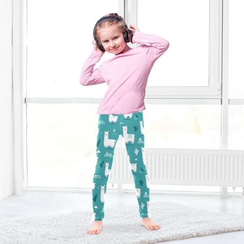 Vdsrup Girls Leggings Alpaca Kids Ankle Length Leggings Pants Athletic Yoga Pants Cute Green Toddler Tights Trousers 4T4