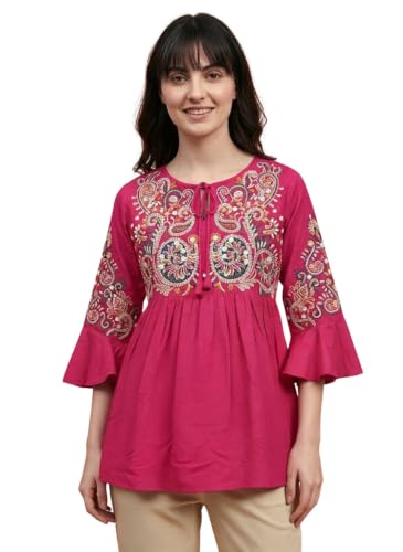 Image of Bee M Pee Designer Women's Short Kurti Navy Embroidered Viscose Rayon Tunic Tops