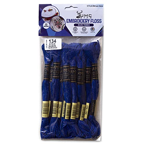 Image of Pack of 12 Premium Embroidery Thread | 100% Egyptian Cotton Premium Skeins | Cross Stitch Embroidery Floss | Oeko TEX Certified Stranded Cotton | Ideal for Arts & Crafts (Royal Blue 134)