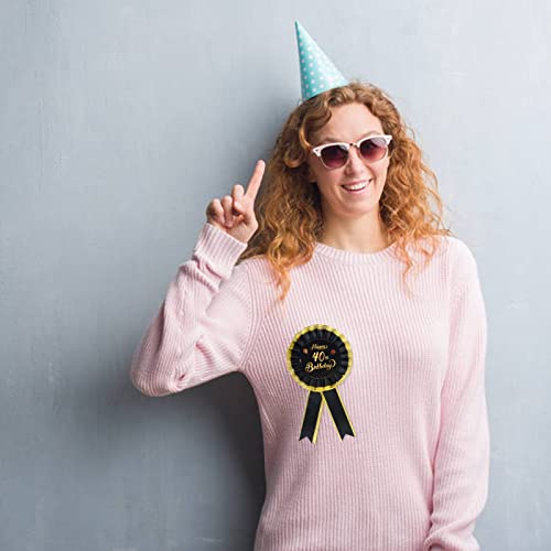 INNORU Happy 40th Birthday Tinplate Badge Pin, Satin Fabric 40th Birthday Pin, Cheers to 40 Years Rosette Button Pins, Happy Birthday Party Accessory Brooch Pin Party Decorations Black, Pack of 14