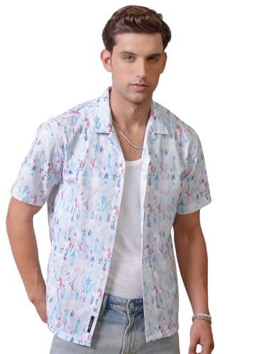 Image of Locomotive Men's Relaxed Fit Shirts | Printed | Half Sleeves | Cuban Collar | Casual Shirts | Stylish Shirt