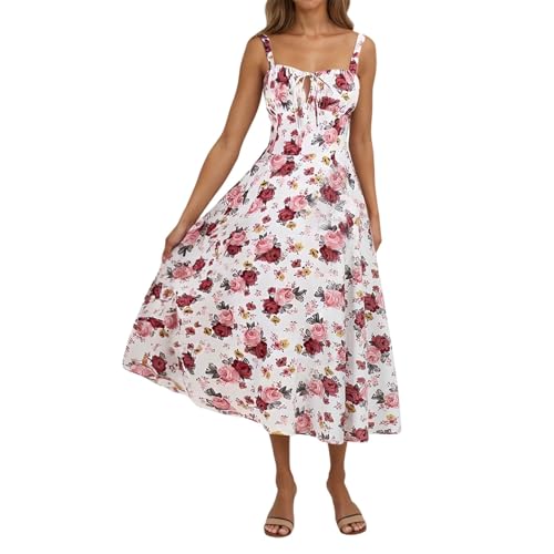 Robe midi décontractée à imprimé floral pastèque avec ceinture amovible