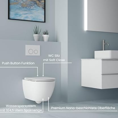 WunderBad Whirlflush Hänge-WC Soho 3.0 Weiß Glanz | Spülrandlos für Hygiene & Leichte Reinigung | Tornado-Spülung | Mit Super Slim SoftClose WC-Sitz aus Duroplast – Bild 6