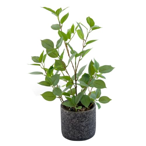 Giftale 18'' Fake Plant Ficus Greenery with Silk Leaves Artifical Potted Small Banyan Tree in...