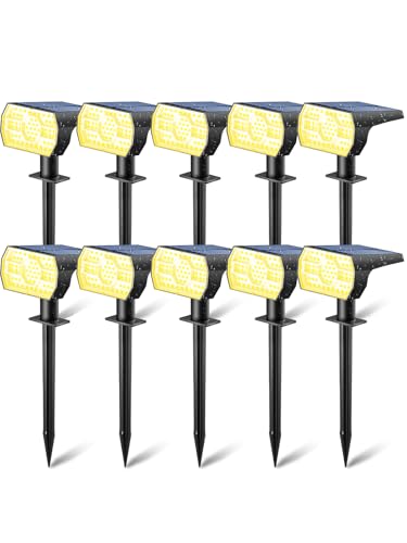 Kaxiida Solar Lights Outdoor Waterproof IP68, 3 Lighting Models Solar Powered Spot Lights Outdoor, 56LED Solar Light Dusk to Dawn for Yard Patio Garden Pathway Landscape Lighting (Warm White,10 Pack)