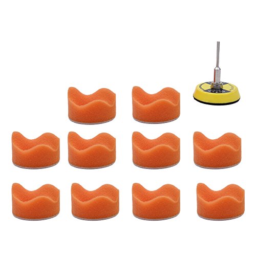 AUTOTOOLHOME 11pc 2 inch Wave Sponge Polishing Pad with Buffing Backing Plate Tools Kit Drill Attachment Curve Car Foam Polishing Kit