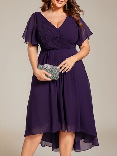 Ever-Pretty Plus Women‘s Short Sleeves V Neck A Line Chiffon Knee Length Plus Size Cocktail Dress for Curvy Women3