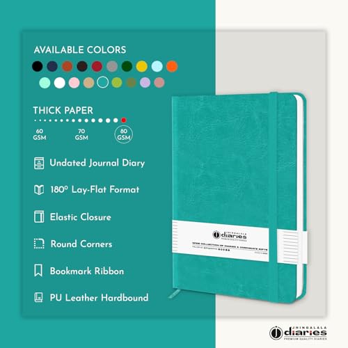 Image of Jhingalala Diaries - Hardbound Leather Cover Pocket Size Corporate Executive Diary Notebook I Pocket Diary For Men and Women I A6 Size I 80gsm Paper I 192 Ruled Pages (Teal)