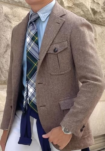 Men's Herringbone Blazer for Men Tweed Sport Coat Jacket Single Breasted Business Casual Wedding Office4