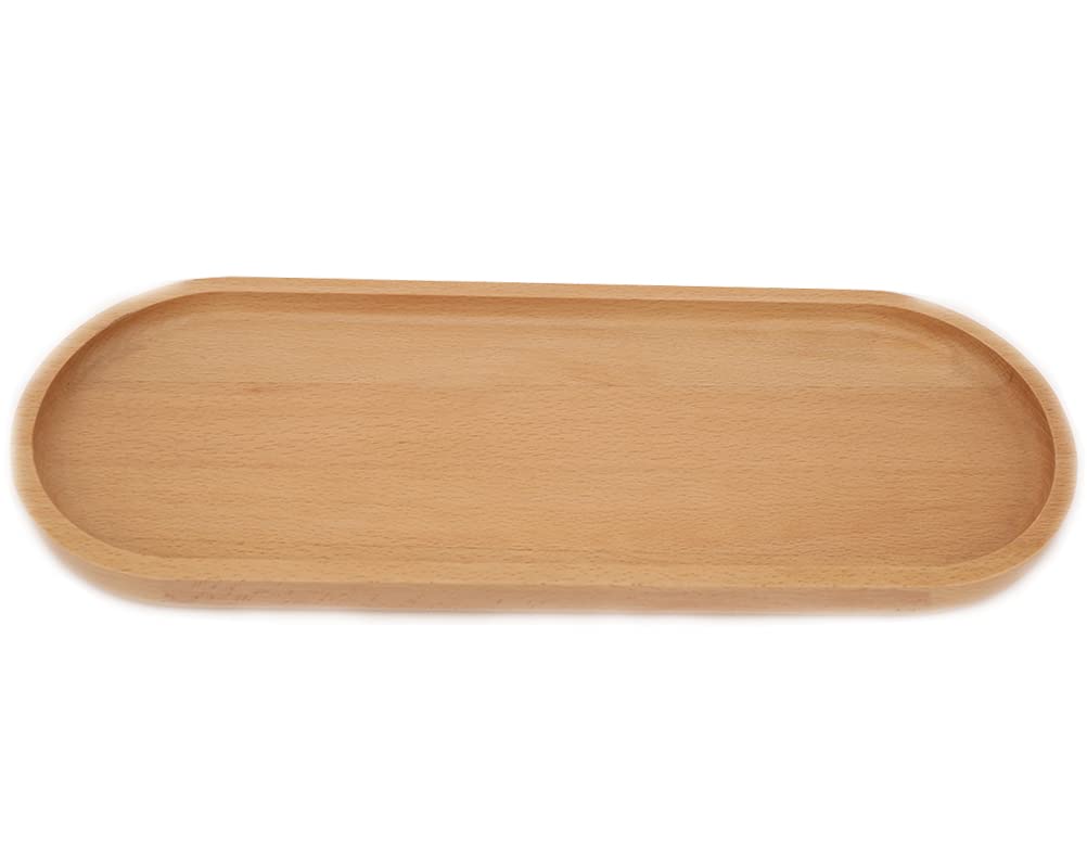 Fermus Wooden Tray 12.5 Inch Long Jewelry Dish Cosmetics Organizer Bathroom Clutter Wood Decorative Serving Platter Small Storage Tray, Oval (1 Pack)