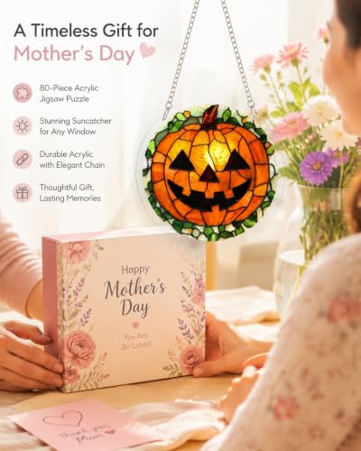 Image of Acrylic Jigsaw Puzzle Suncatcher Orange Pumpkin Adult Puzzles Gifts 6.3 inch
