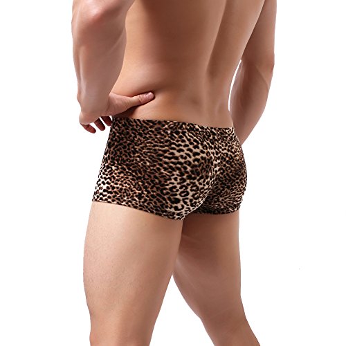 K-Men's Mens Sexy Thong Leopard Animal Print Low Waist G String Underwear, Brown, Medium #TOP3