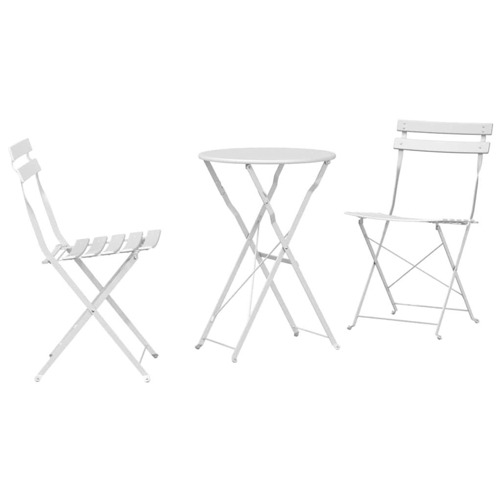 Set da bistro pieghevole da 3 pezzi, in acciaio bianco, tavolo pieghevole e 2 sedie per giardino, terrazza e balcone, set di mobili per esterni salvaspazio