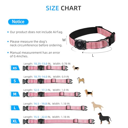 Image of Upgrade Dog Collar with AirTag Holder, IP68 Waterproof, Pink, S