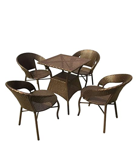 Image of Anaya Decor D-12 Chairs Table Set 4+1 Wicker Patio Furniture Sets 4 Chair and 1 Table for Garden Balcony Bedroom Powder Coated Frame Uv Protected Wicker (Brown-Gold)