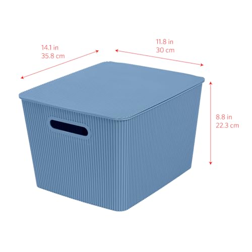 Panier de rangement haut de gamme bleu avec couvercle empilable 12L