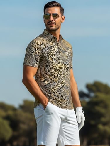 Camiseta polo para hombre Alex Vando, manga corta, secado rápido y transpirable, estampado, ideal para golf y trabajo miniatura 3