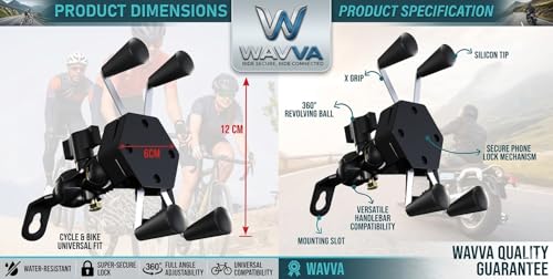 Image of Wavva Universal X-Grip Spider Mobile Holder Bike Cell Phone Spider Adustable Multi-Functional Mobile Holder X Grip Handlebar Mount Smartphone Holder Without Charger -Black