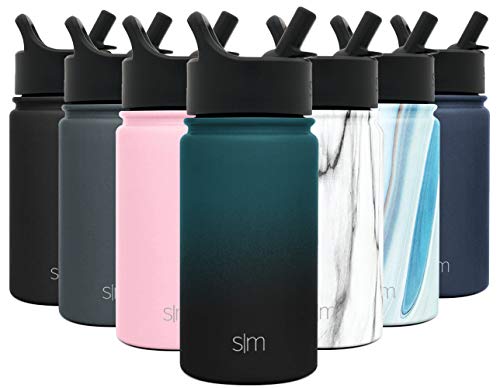 Simple Modern Kids Water Bottle with Straw Lid Vacuum Insulated Stainless Steel Metal Thermos Bottles | Reusable Leak Proof BPA-Free Flask for School | Summit Collection | 14oz, Moonlight