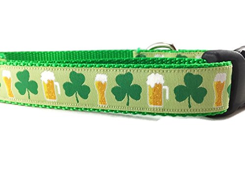 St Patricks Dog Collar, Caninedesign, Shamrock, Beer, Leprechaun, 1 inch Wide, Adjustable, Nylon, Medium and Large (Shamrocks and Beer, Medium 13-19 )