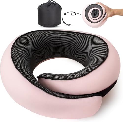 Peacafulife Travel Pillow Travel Neck Pillow for Airplanes Car 100% Pure Memory Foam Travel Pillow Sleeping Essentials for Long Flight 360 Head Support Degree Comfort and Breathability (Pink)