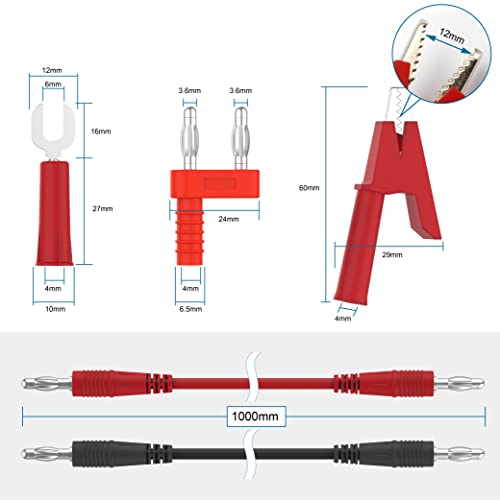 Image of Banana Plug Alligator Clip Pure Copper Fork Test Lead, Stackable 3.3ft Multimeter Flexible Test Lead Wire Cable with Protective Jack Copper Clamps for Electrical Testing (8pcs Pack)