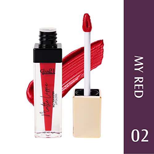 Image of Glam21 Matte Lippie No Transfer Lip Gloss | Lightweight and comfortable| Creamy Matte Formula - 4 gm | My Red-02