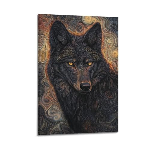 Toile loup noir WIZIGM avec cadre pour habiller facilement un mur vide 20x30