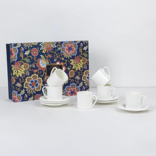Image of GOLDEN QUEEN'S Cups, Saucer & Spoons Set for Coffee /Tea /Hot Drinks - Set of 18 pcs (Maison White Cups & Saucers)